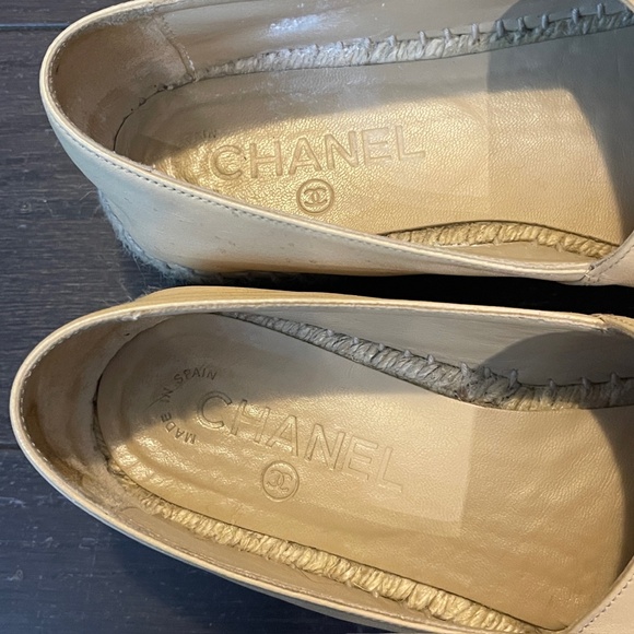 Chanel CC Cap Toe Espadrilles Beige & Black Lambskin Leather Size 38 shoe flat - Picture 5 of 15